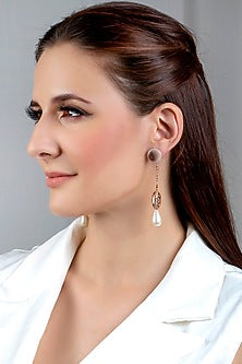 Gold Finish Shells & Pearls Drop Earrings