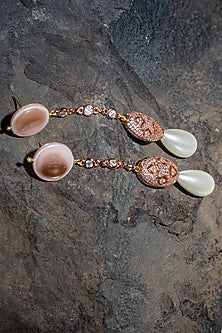 Gold Finish Shells & Pearls Drop Earrings