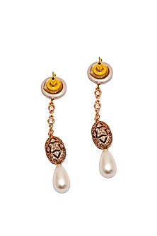 Gold Finish Shells & Pearls Drop Earrings