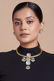 Gold Finish Necklace Set With Hydro Stones
