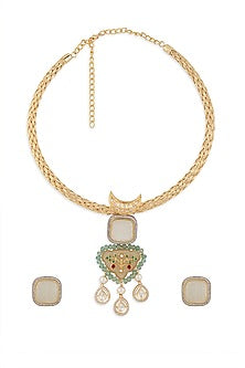 Gold Finish Necklace Set With Hydro Polki