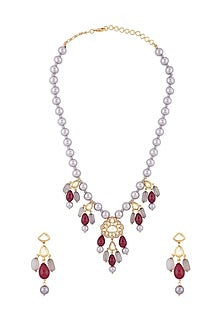 Gold Finish Necklace Set With Jade Drops