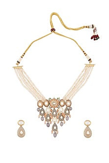 Gold Finish Necklace Set With Agate Beads