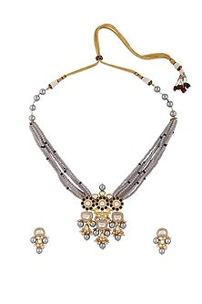 Gold Finish Necklace Set With Crystal Beads