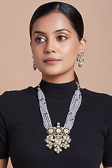 Gold Finish Necklace Set With Crystal Beads