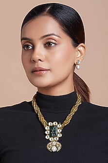 Gold Finish Hydro Polki Necklace Set