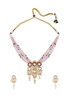 Gold Finish Necklace Set With Hydro Rubies