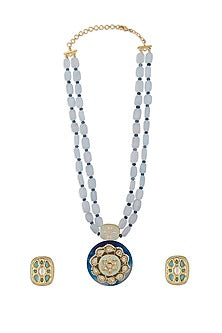 Gold Finish Agate Beaded Long Necklace Set