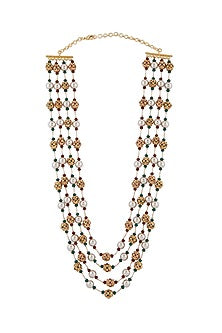 Gold Finish Antique Beaded Long Necklace