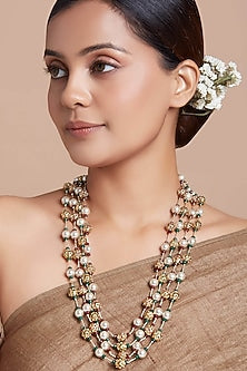 Gold Finish Antique Beaded Long Necklace