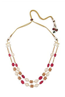 Gold Finish Red Onyx Long Necklace