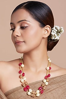 Gold Finish Red Onyx Long Necklace