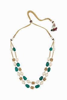 Gold Finish Green Onyx Long Necklace
