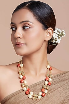 Gold Finish Coral Tumble Long Necklace