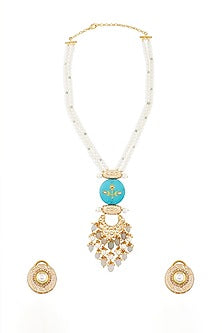 Gold Finish Turquoise Agate Long Necklace Set