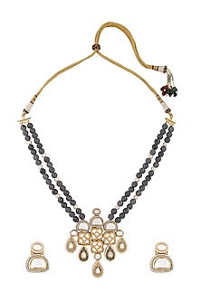 Gold Finish Hydro Polki Long Necklace Set