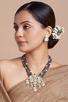 Gold Finish Hydro Polki Long Necklace Set