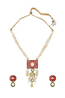 Gold Finish Yellow Onyx Long Necklace Set