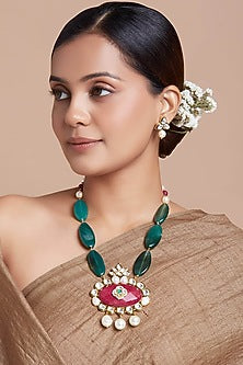 Gold Finish White Baroque Pearl Long Necklace Set