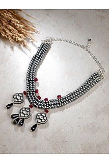 Gold Finish Kundan Polki & Grey Pearl Necklace