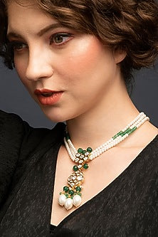 Gold Finish Kundan Polki & Pearl Handcrafted Layered Necklace