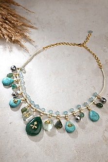 Gold Finish Multi-Colored Stone Necklace