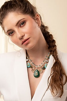 Gold Finish Multi-Colored Stone Necklace