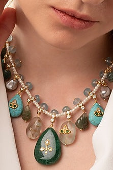 Gold Finish Multi-Colored Stone Necklace