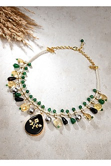 Gold Finish Multi-Colored Stone Necklace