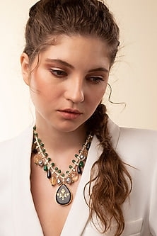 Gold Finish Multi-Colored Stone Necklace