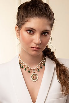 Gold Finish Multi-Colored Agate & Pearl Necklace