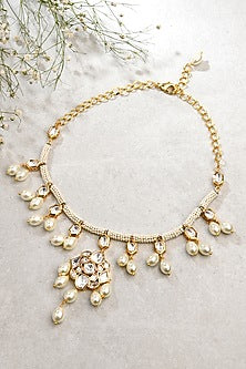 Gold Finish Kundan Polki & Pearl Necklace
