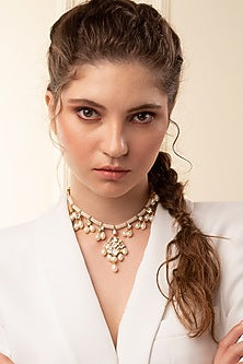 Gold Finish Kundan Polki & Pearl Necklace