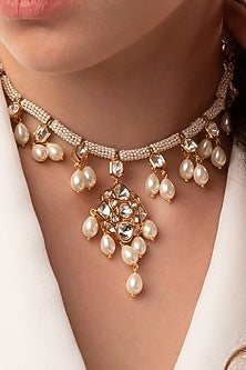 Gold Finish Kundan Polki & Pearl Necklace