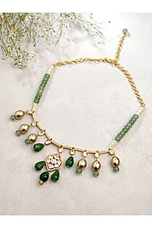 Gold Finish Kundan Polki & Pearl Necklace