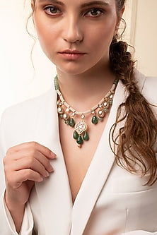 Gold Finish Kundan Polki & Pearl Necklace