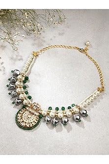 Gold Finish Kundan Polki & Green Agate Necklace