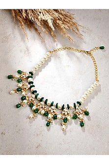 Gold Finish Kundan Polki & Green Agate Necklace