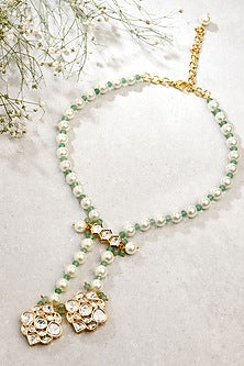 Gold Finish Kundan Polki & Pearl Long Necklace