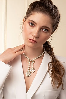 Gold Finish Kundan Polki & Pearl Long Necklace