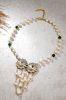 Gold Finish Kundan Polki & Pearl Long Necklace