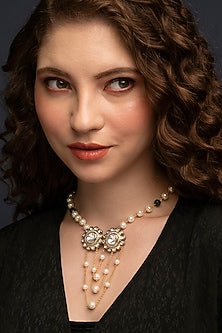 Gold Finish Kundan Polki & Pearl Long Necklace