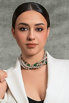 Gold Finish Pearl Choker Necklace