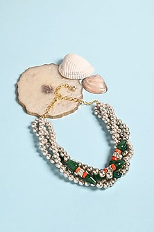 Gold Finish Pearl Choker Necklace