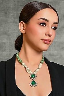 Gold Finish Multi-Colored Stone Necklace