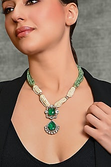 Gold Finish Multi-Colored Stone Necklace