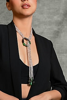 Gold Finish Multi-Colored Beaded Scarf Necklace
