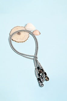 Gold Finish Grey Beaded Scarf Necklace