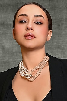 Gold Finish Multi-Colored Beaded Choker Necklace