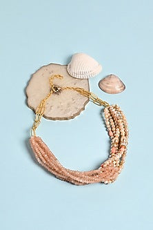 Gold Finish Multi-Colored Beaded Choker Necklace